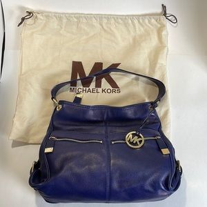 Michael Kors Blue Pebble Leather Bag with Gold Hardware